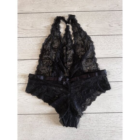 Oh la la Cheri plunging lace halter black  teddy size 1X - Picture 2 of 5